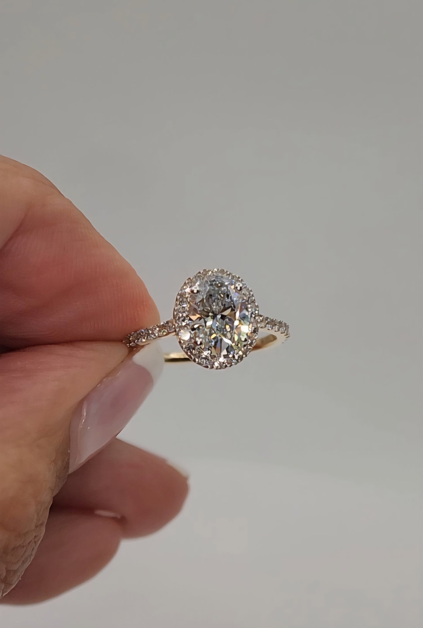 2 Carat Total Weight, Oval Halo Lab Grown Diamond Engagement Ring, Yellow Gold Size 7