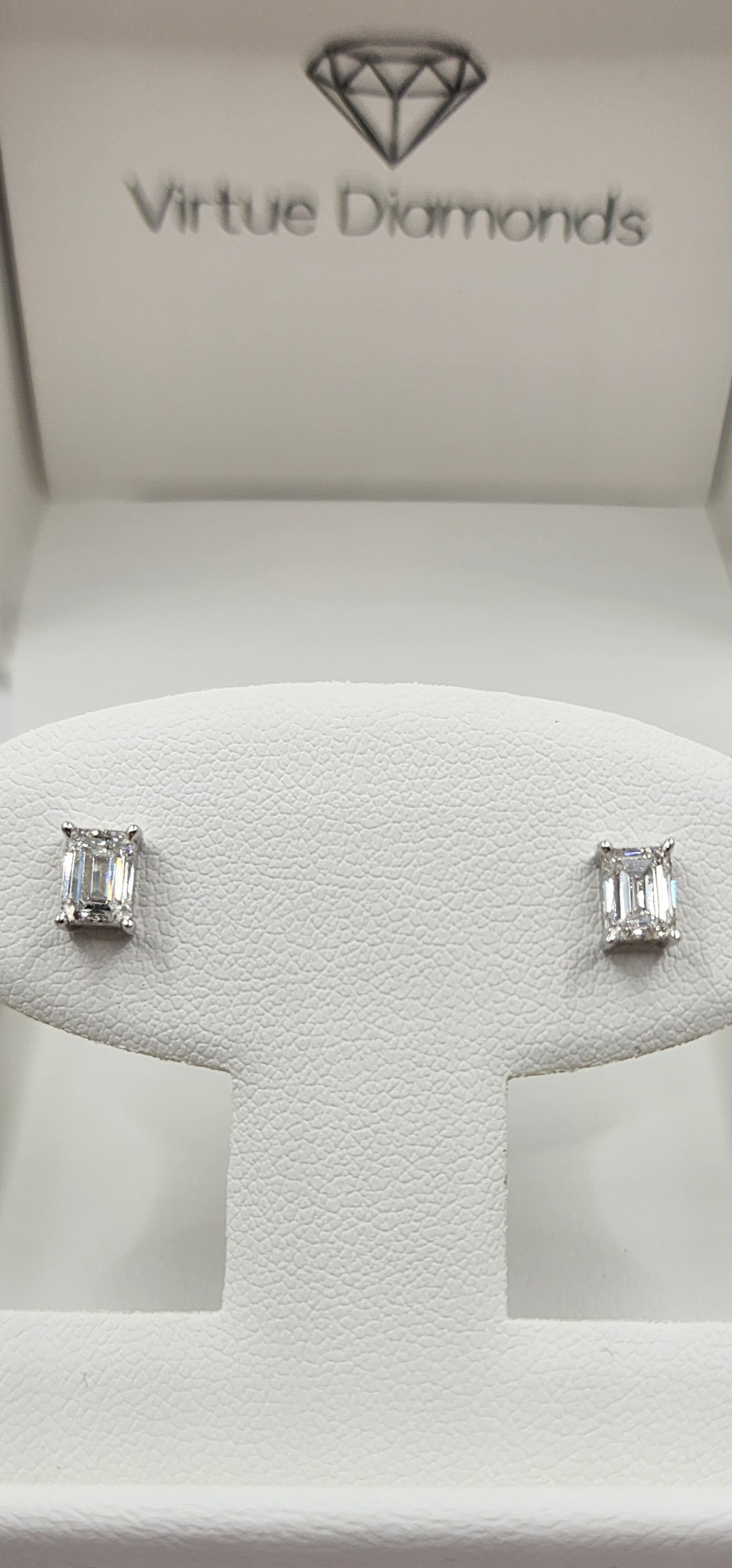 1 Carat Total Weight 14K White Gold Emerald Cut Lab Grown Diamond Studs