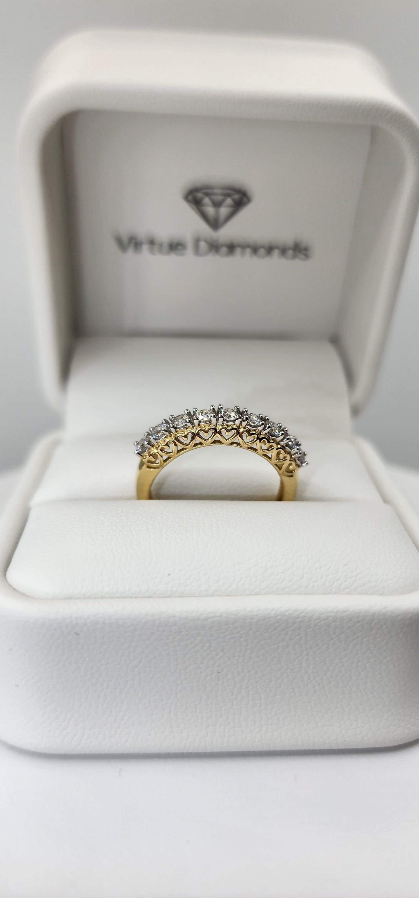 .50 Carat Total Weight Round Lab Grown Diamond Anniversary Band in 10K Yellow Gold, with Heart Detail Size 7