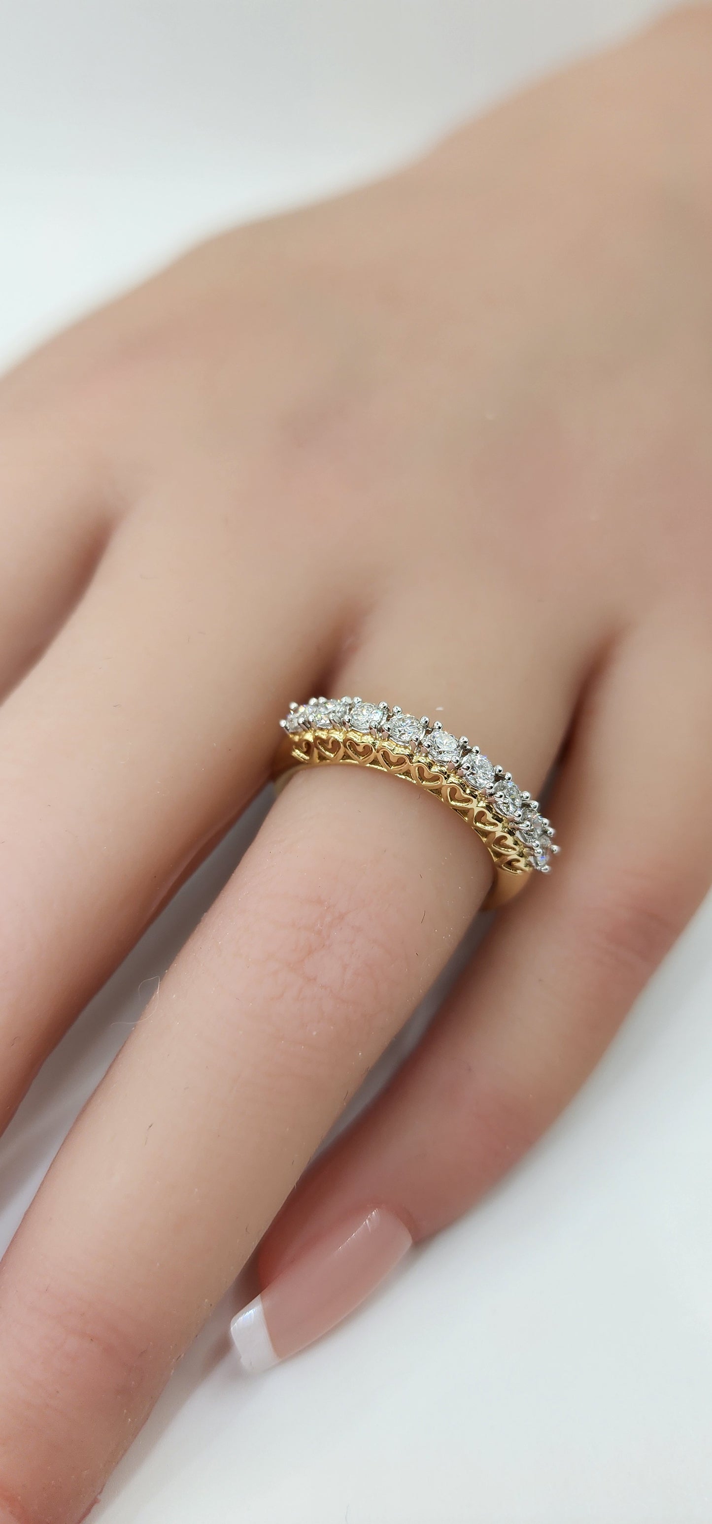 .50 Carat Total Weight Round Lab Grown Diamond Anniversary Band in 10K Yellow Gold, with Heart Detail Size 7