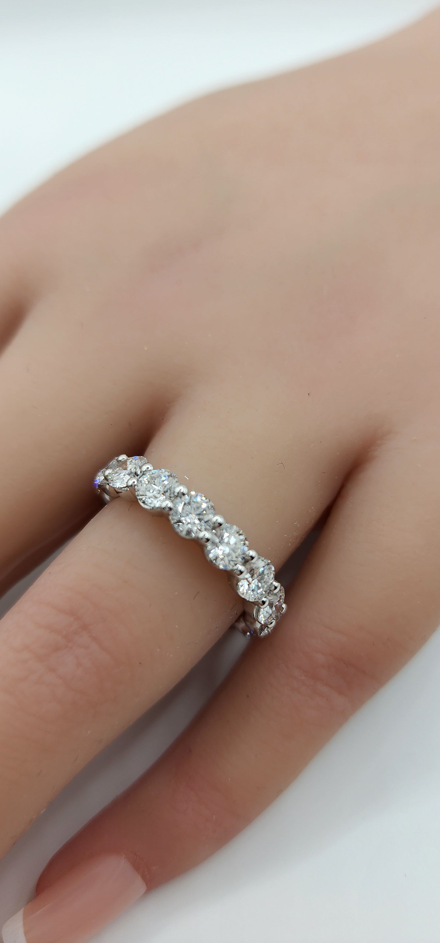 4 Carat Total Weight Round Lab Grown Diamond Eternity Band,White Gold, Size 7