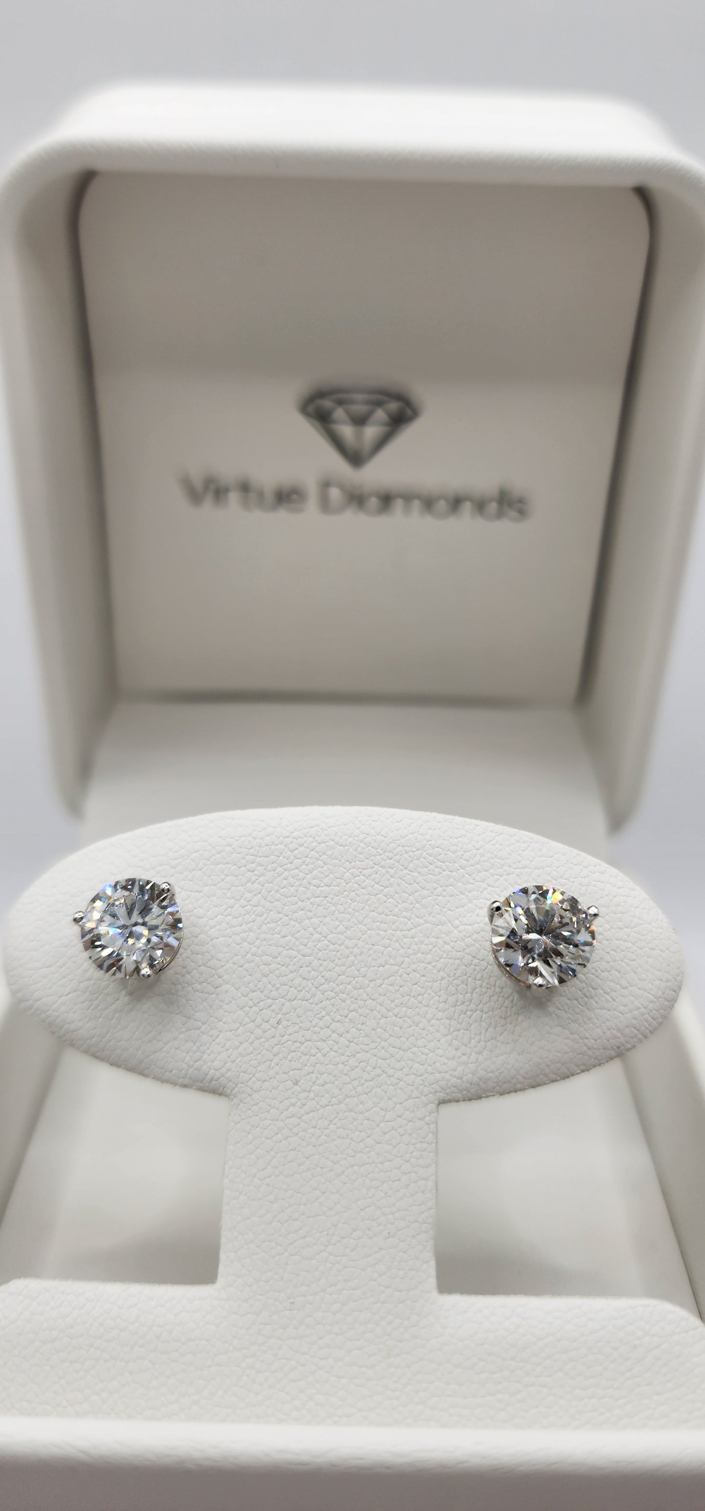3 Carat Total Weight Diamond Studs, White Gold, 3-Prong Martini Setting