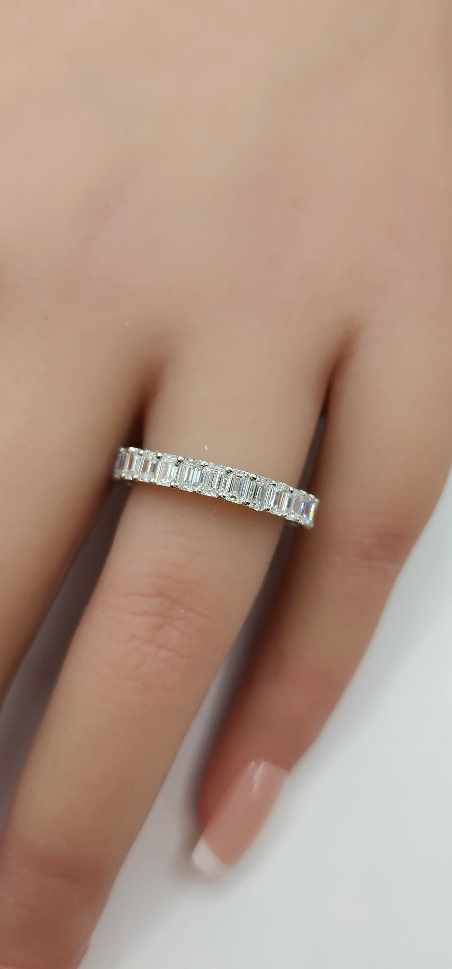 3 Carat Total Weight Emerald Lab Grown Diamond Eternity Band, 14k White Gold, Size 7