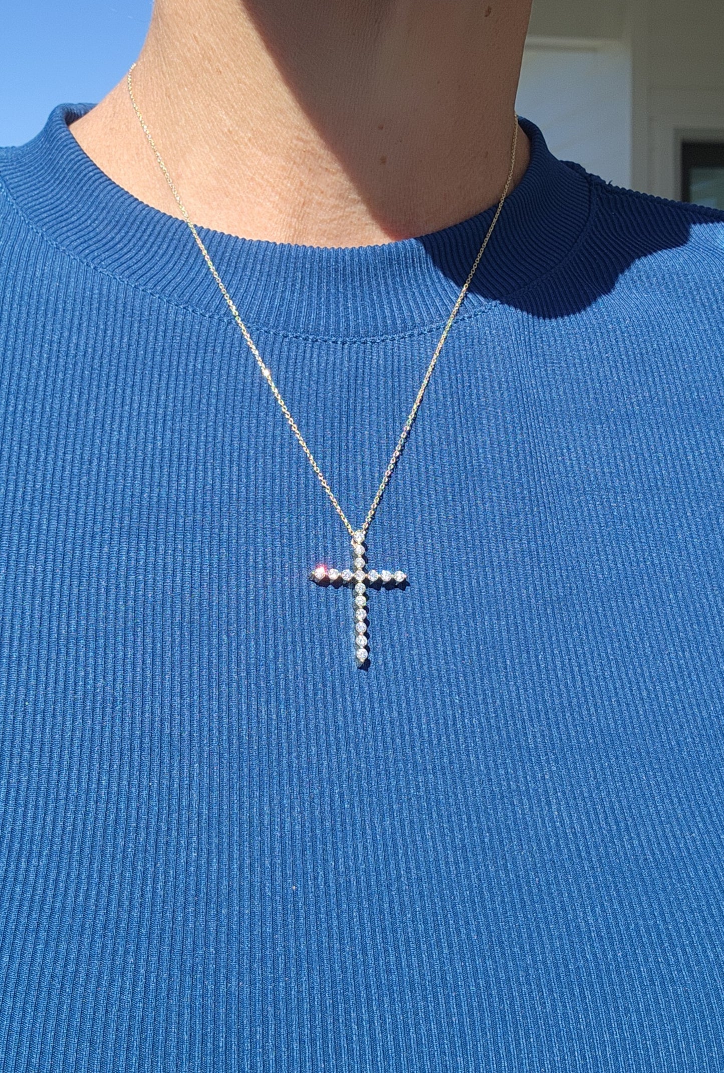 .88 Carat Total Weight Lab Grown Diamond Cross Pendant with 18" Diamond-Cut Cable Chain Necklace