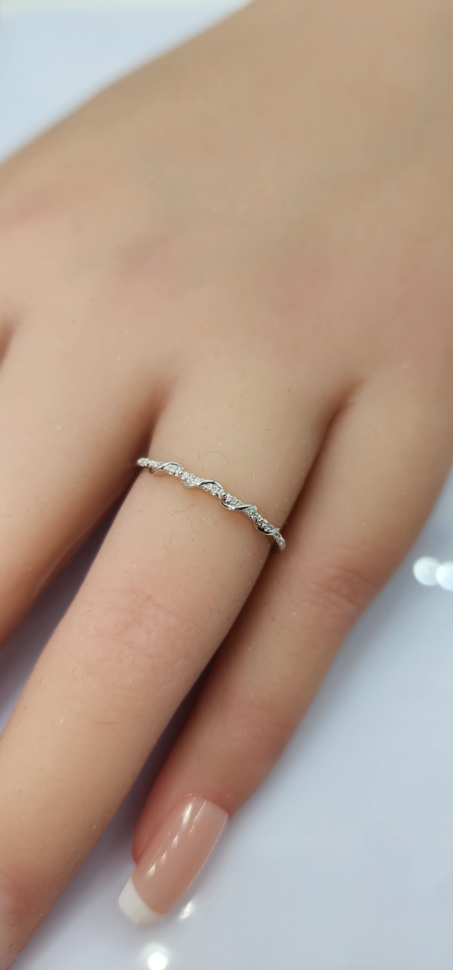 Dainty Stacking Ring - 10K White Gold - .025 CTW Lab Grown Diamonds Size 7