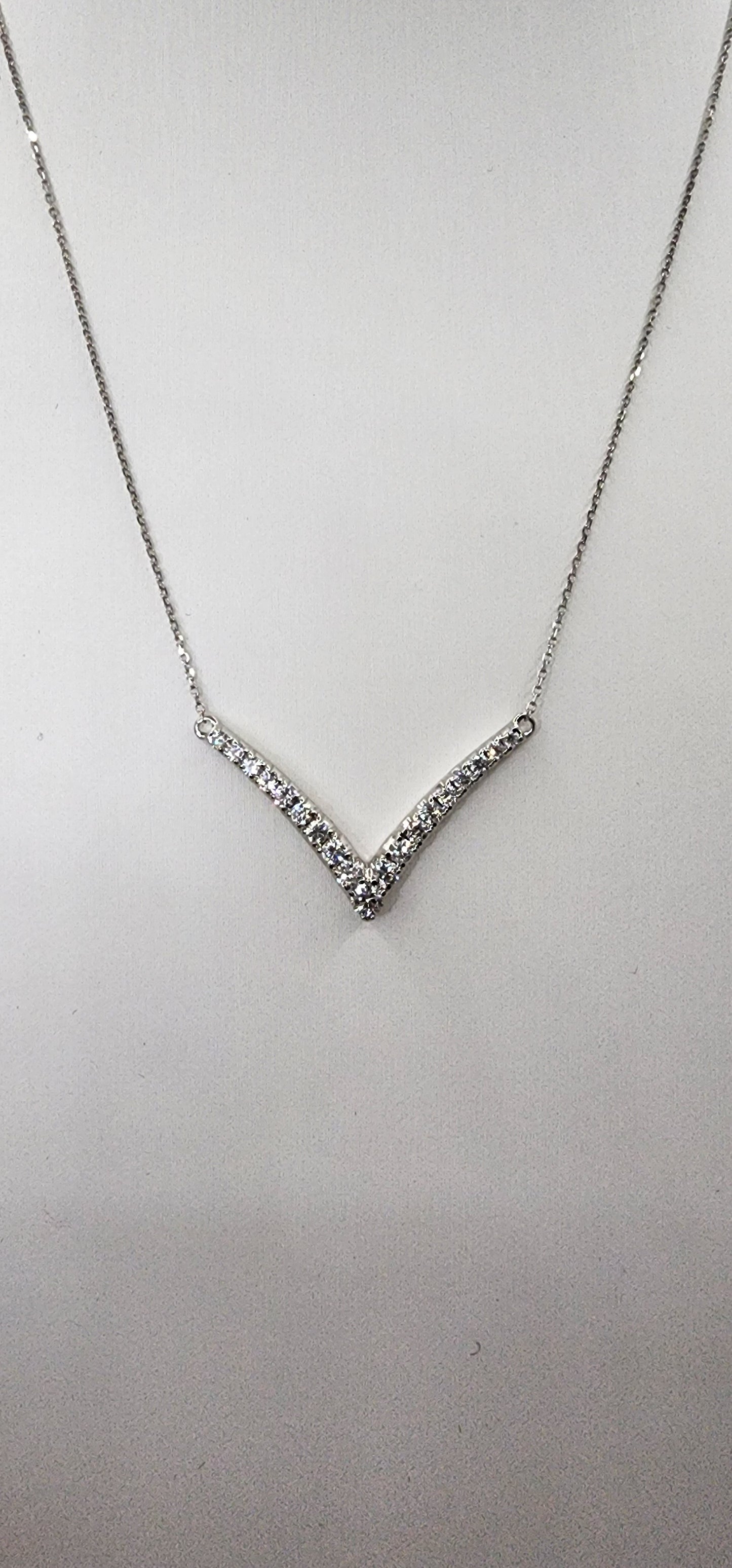 .75 Carat Total Weight Lab Grown Diamond Chevron 16" Necklace, 14k White Gold