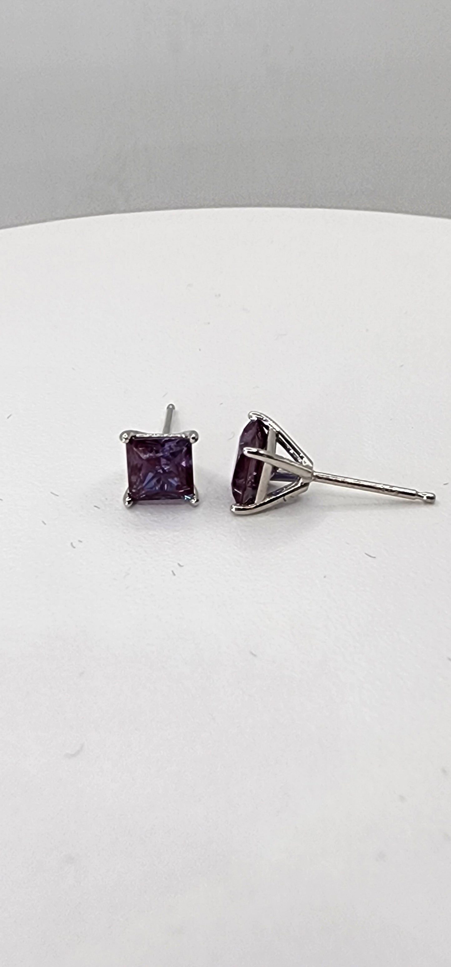 1.5 Carat Total Weight Lab Grown Alexandrite Studs Earrings, 14k White Gold