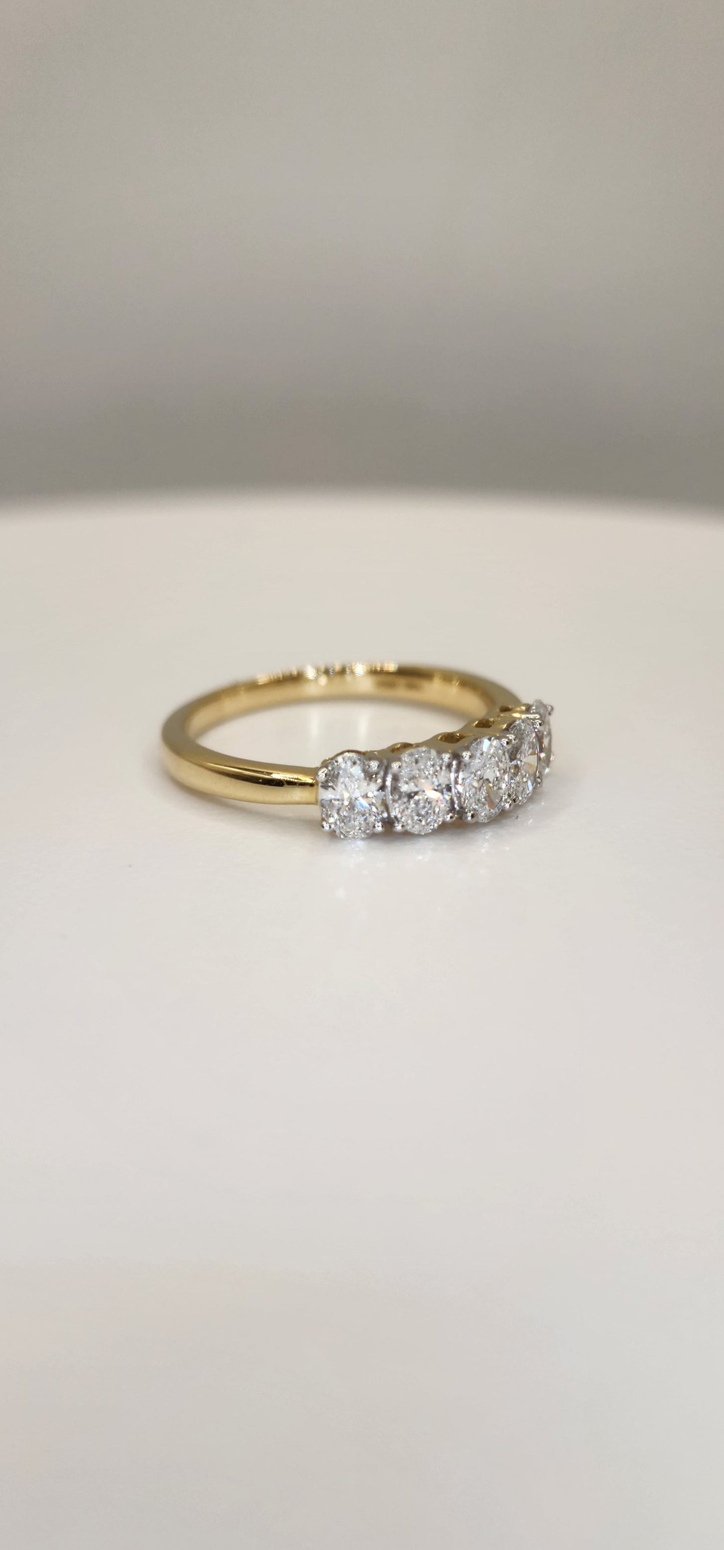 1 Carat Total Weight Oval 5-Diamond Yellow Gold Lab Diamond Anniversary Band Size 7