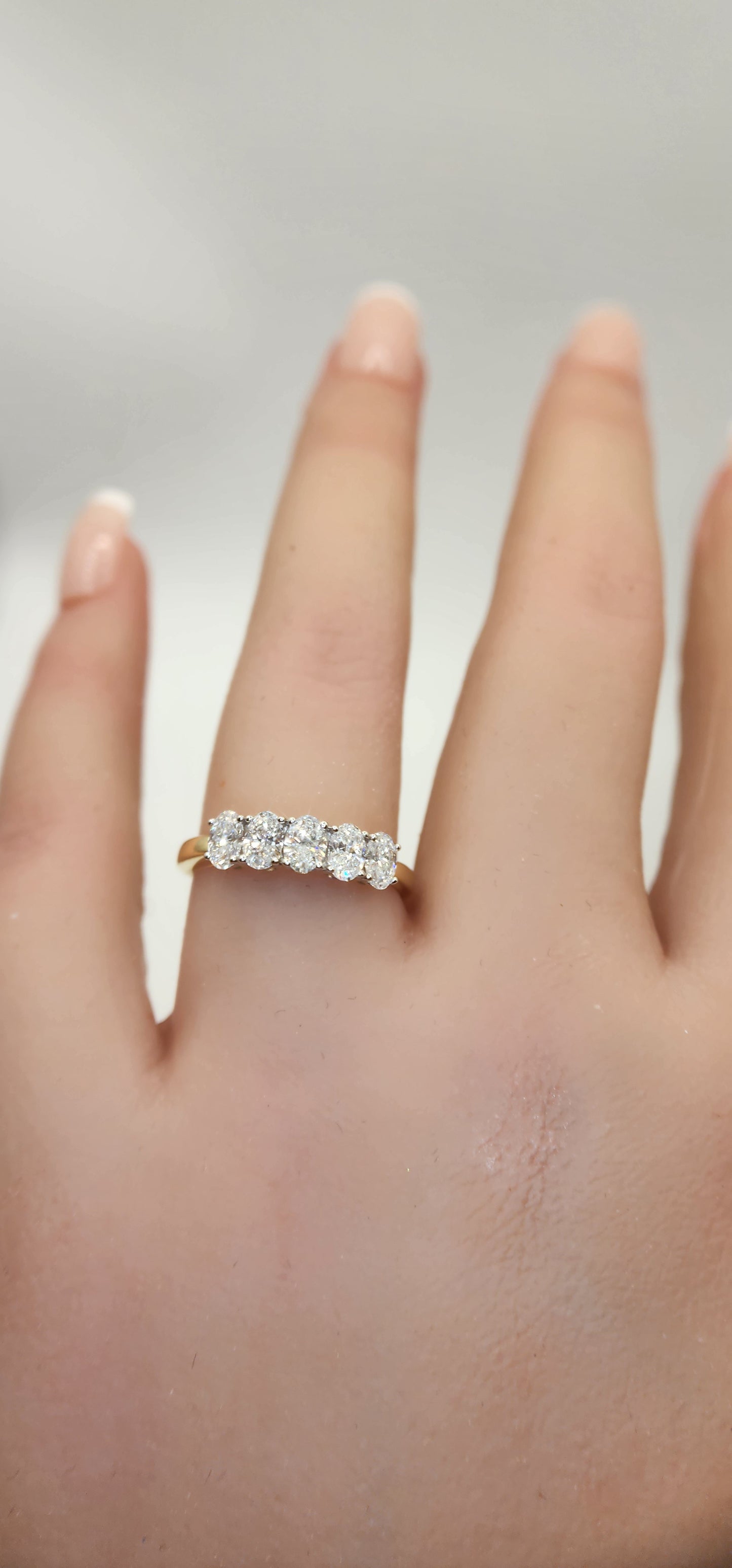 1 Carat Total Weight Oval 5-Diamond Yellow Gold Lab Diamond Anniversary Band Size 7