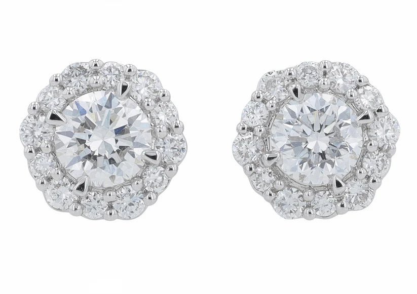 1 Carat Total Weight 14K White Gold Halo Lab Grown Diamond Studs (Center Stones are .66 CT Each)