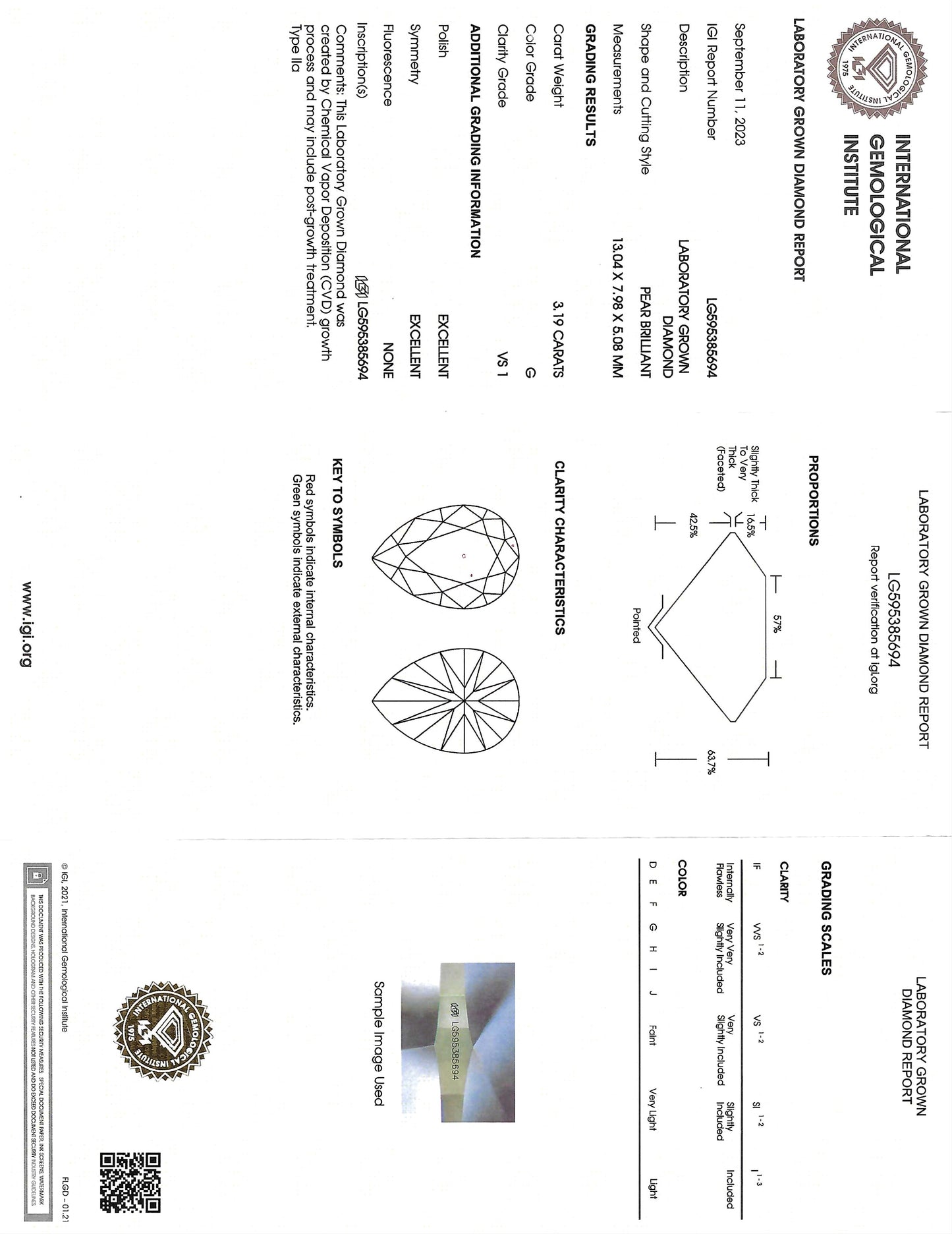Technical document with diamond illustrations and measurements on a white background