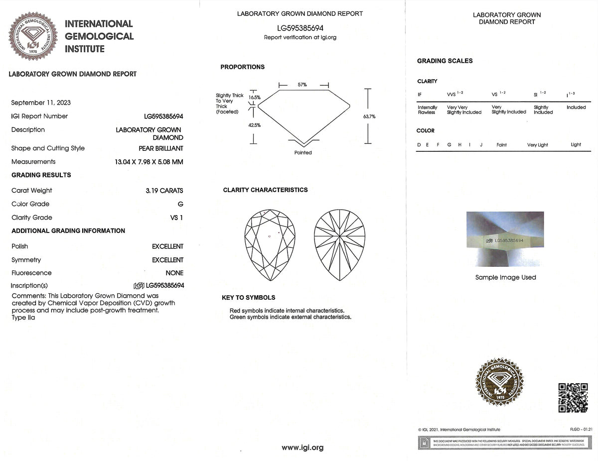 Technical document with diamond illustrations and measurements on a white background