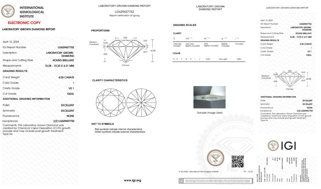 Diamond grading report with IGI logo on a white background