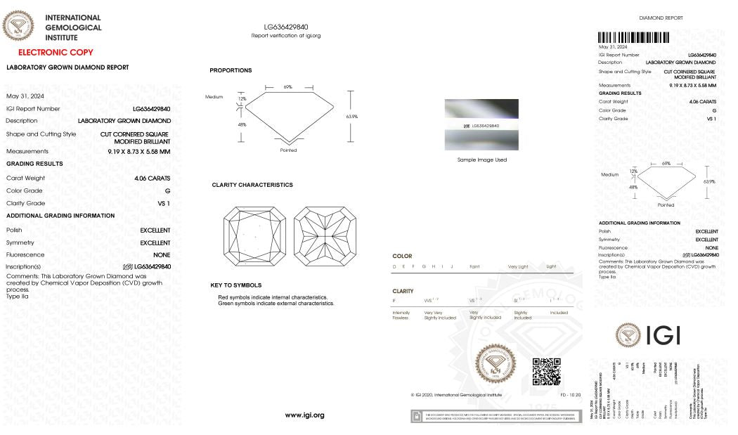 Diamond grading report with IGI logo on a white background