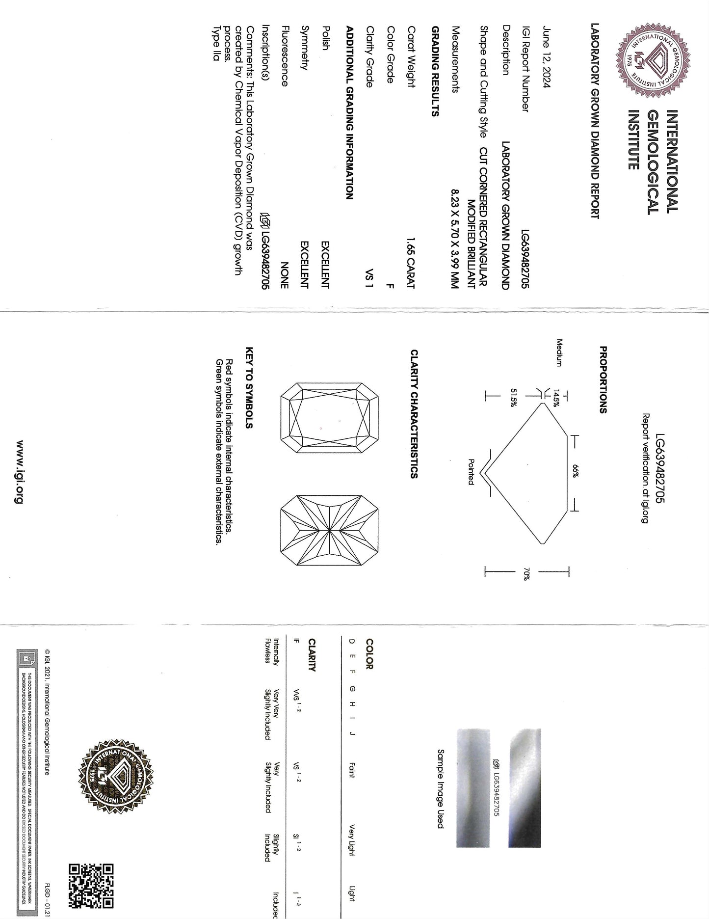 Technical document with diamond illustrations and measurements on a white background