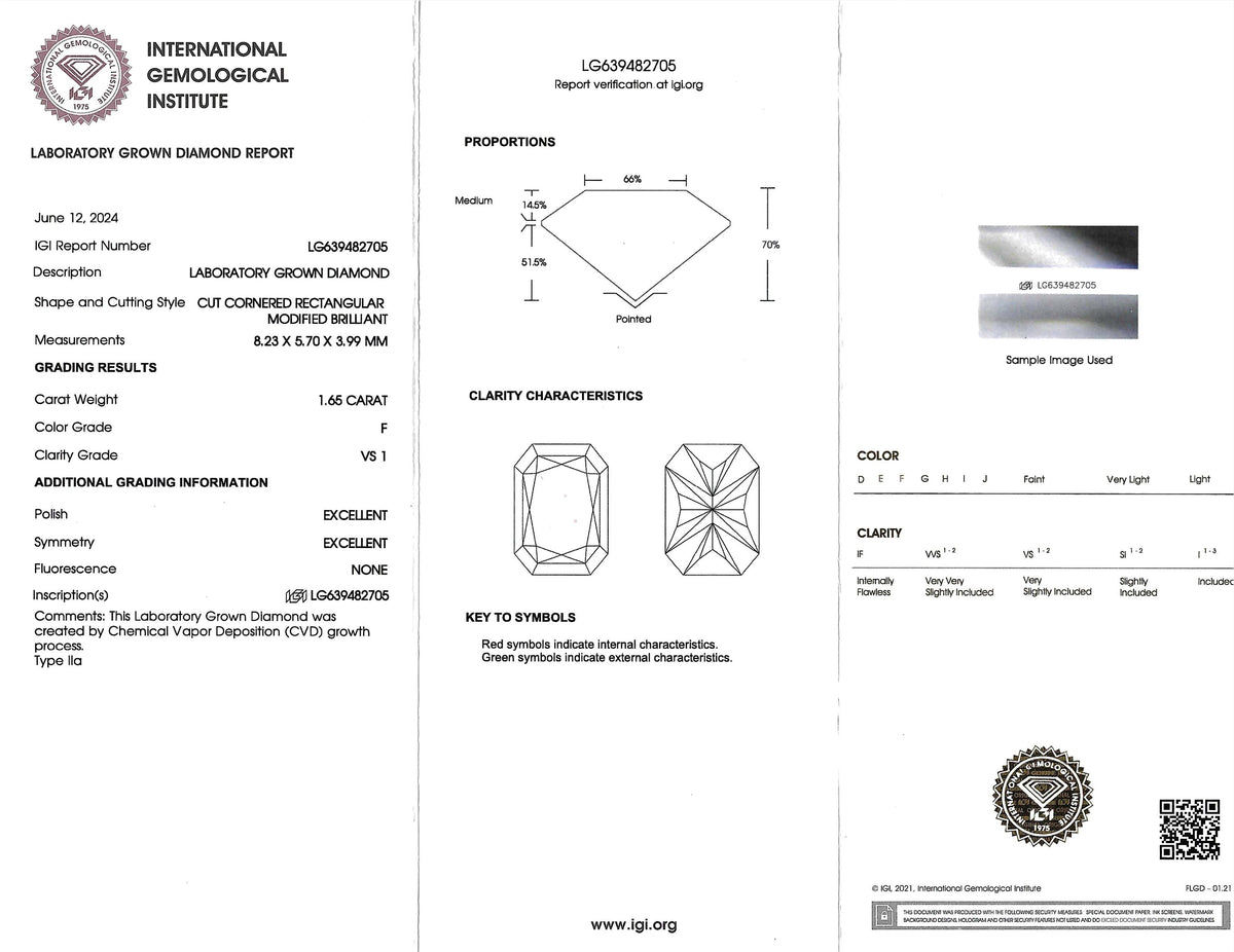 Technical document with diamond illustrations and measurements on a white background
