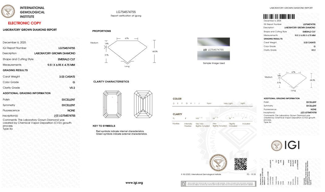 Diamond grading report with IGI logo on a white background