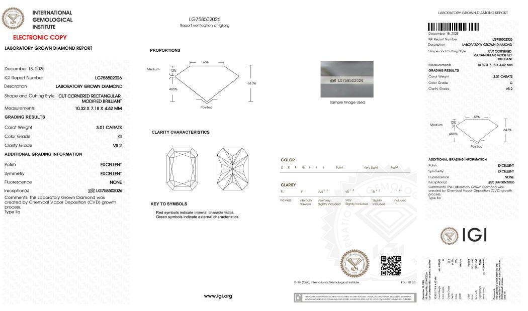 Diamond grading report with IGI logo on a white background