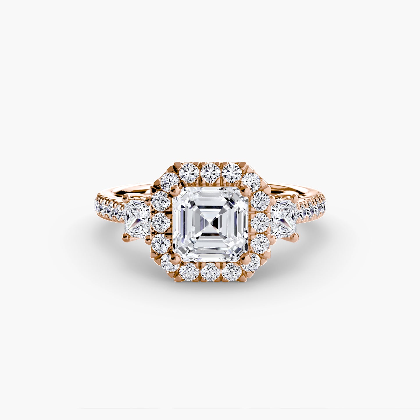 The "La Grande" Three-Stone Ring with Halo