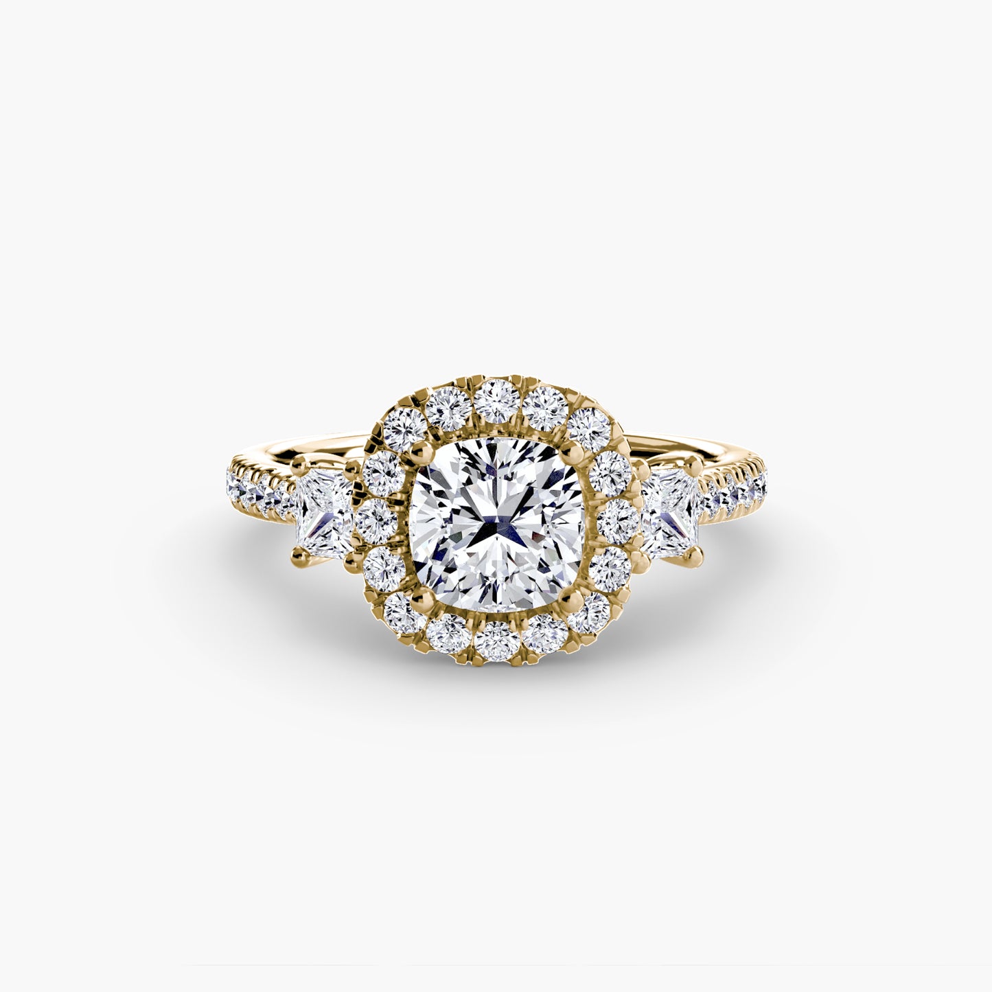 The "La Grande" Three-Stone Ring with Halo