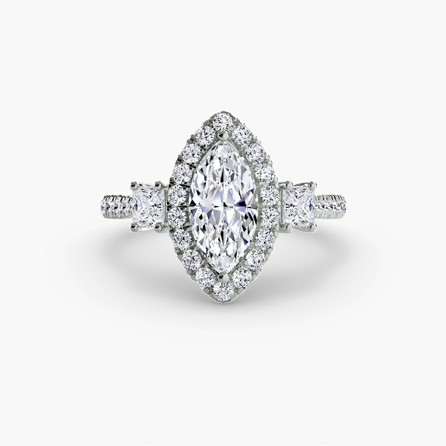 The "La Grande" Three-Stone Ring with Halo
