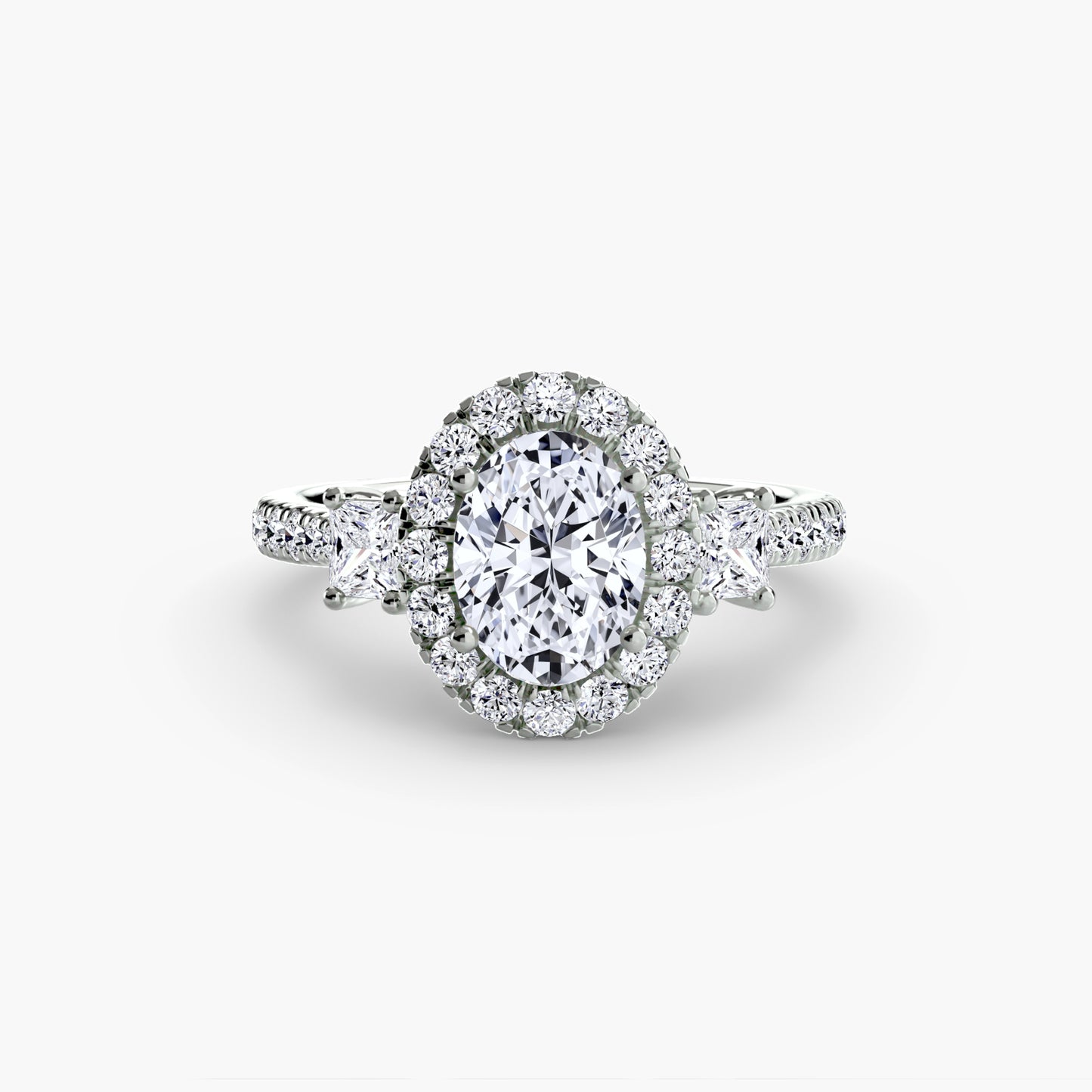 The "La Grande" Three-Stone Ring with Halo