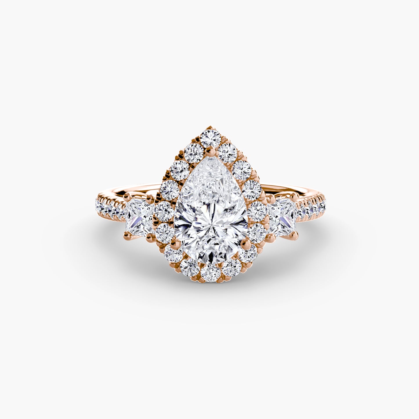 The "La Grande" Three-Stone Ring with Halo