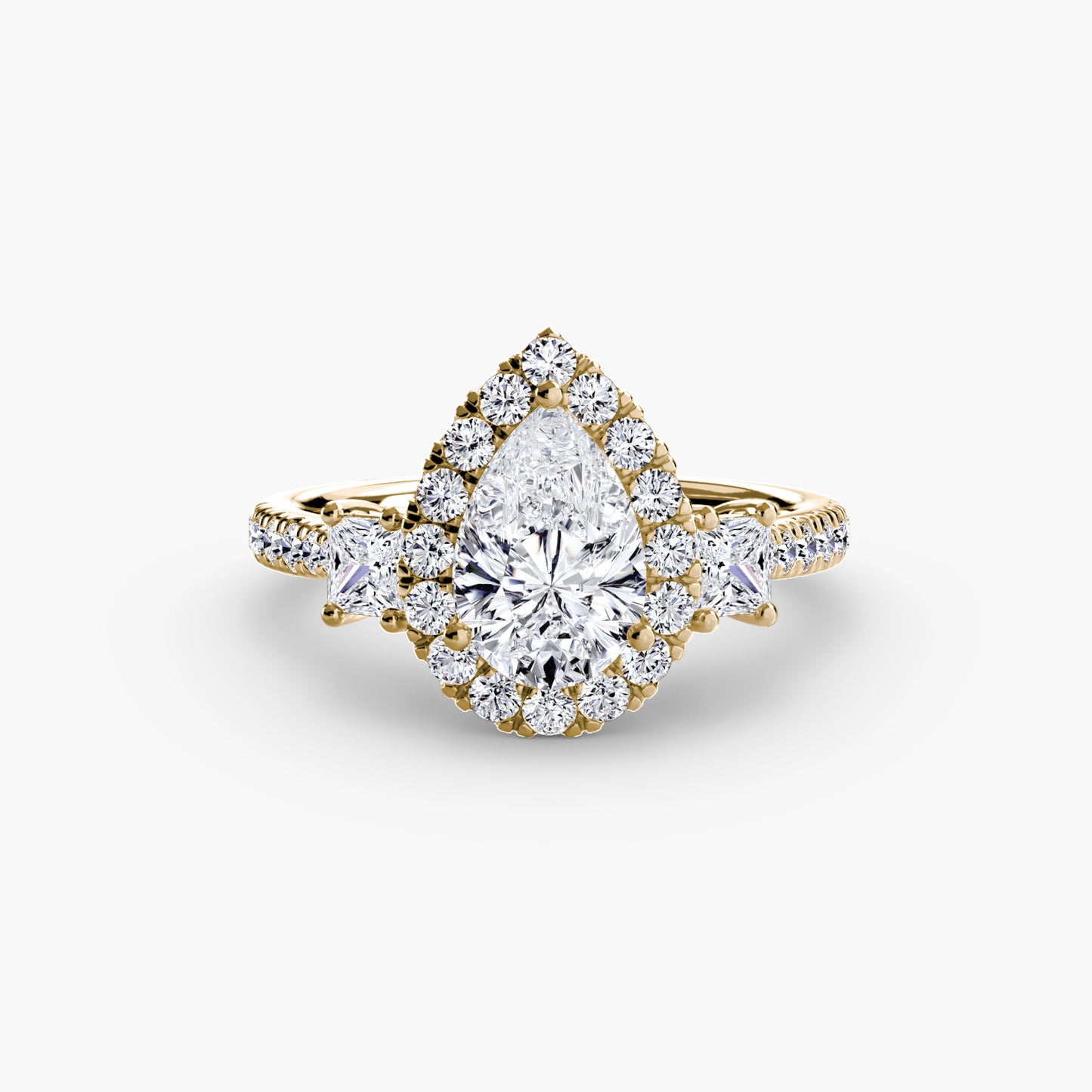 The "La Grande" Three-Stone Ring with Halo