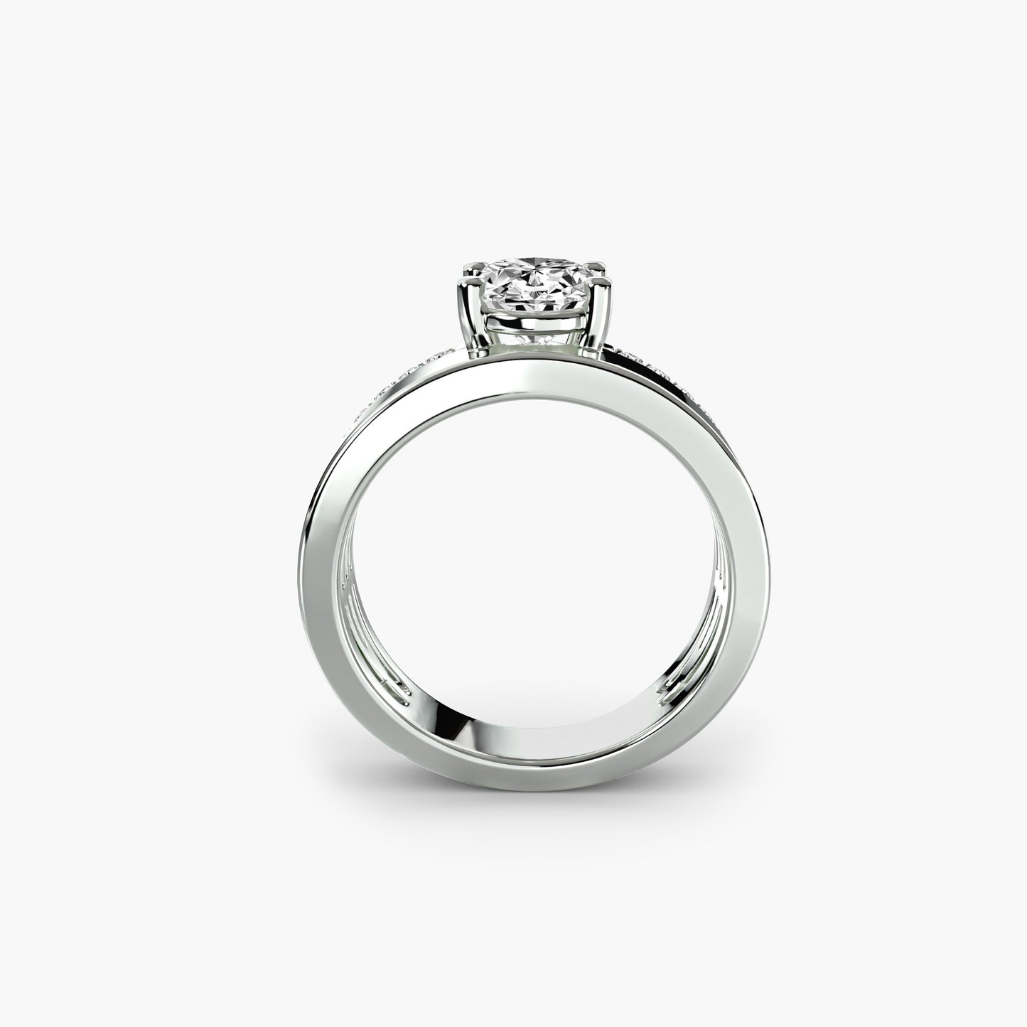 The "Athens" Wide Band Solitaire with Pavé Band