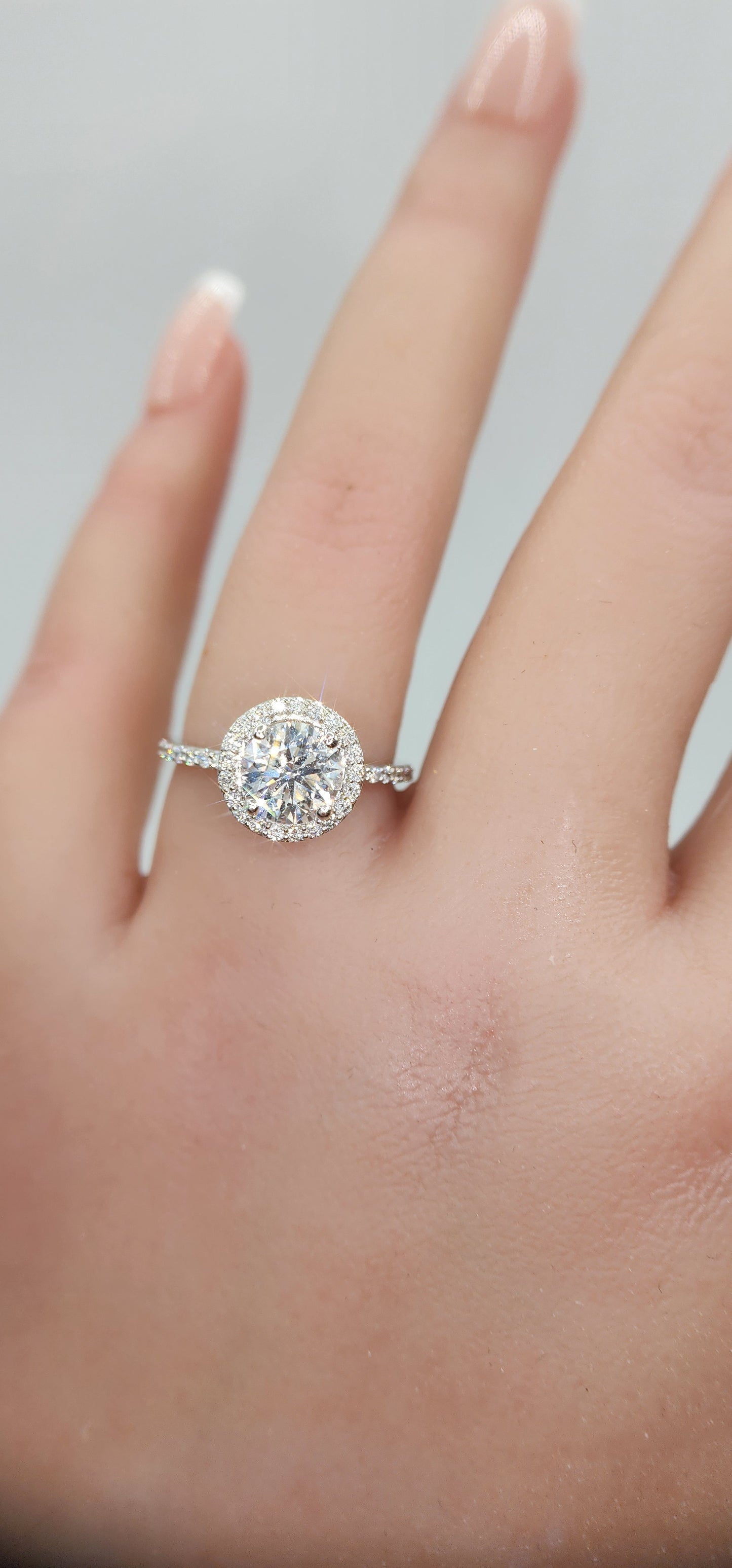 2.4 CTTW Round Halo Lab Grown Diamond Engagement Ring, White Gold Size 7