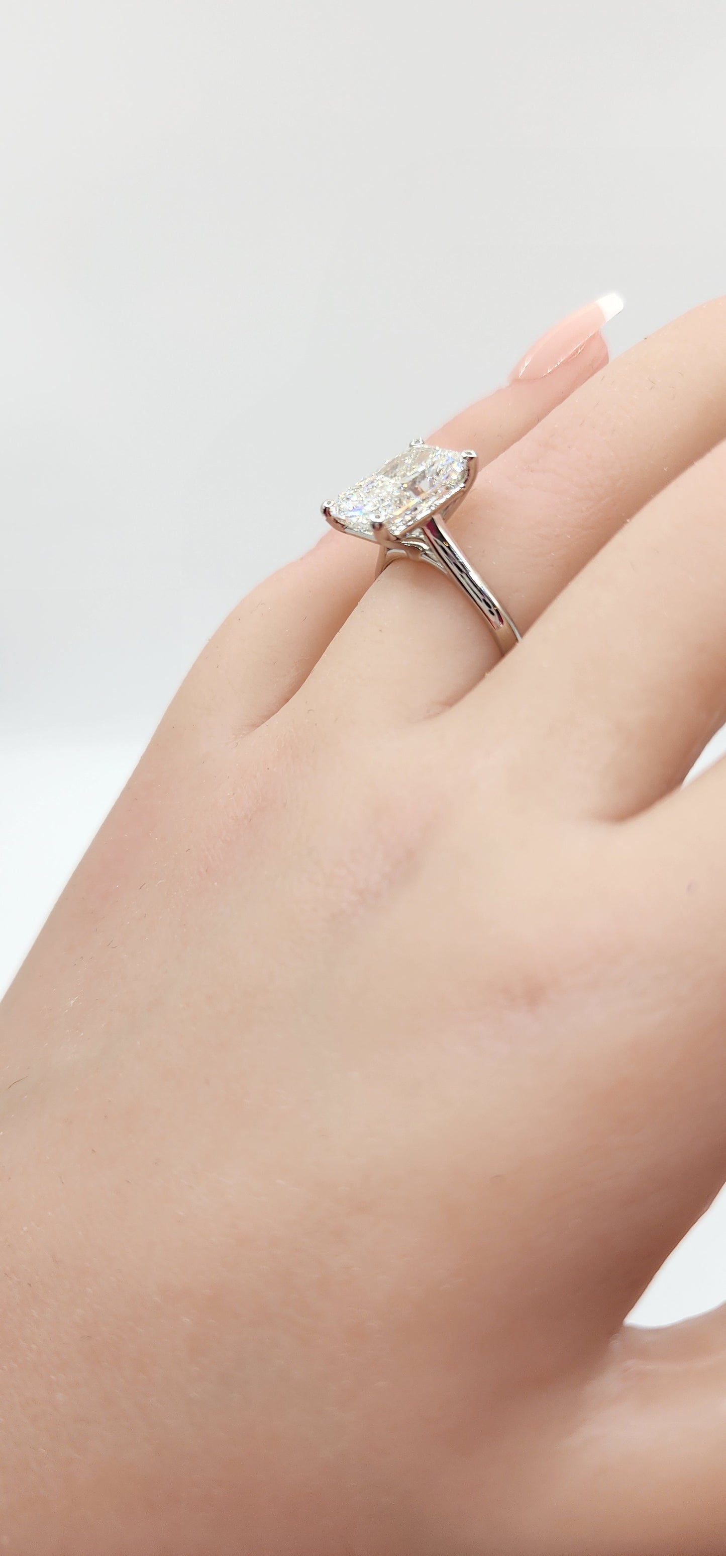 "The Jeffy" 4 Carat Radiant G, VS1 Lab Grown Diamond in a 14k White Gold Cathedral-Style Solitaire