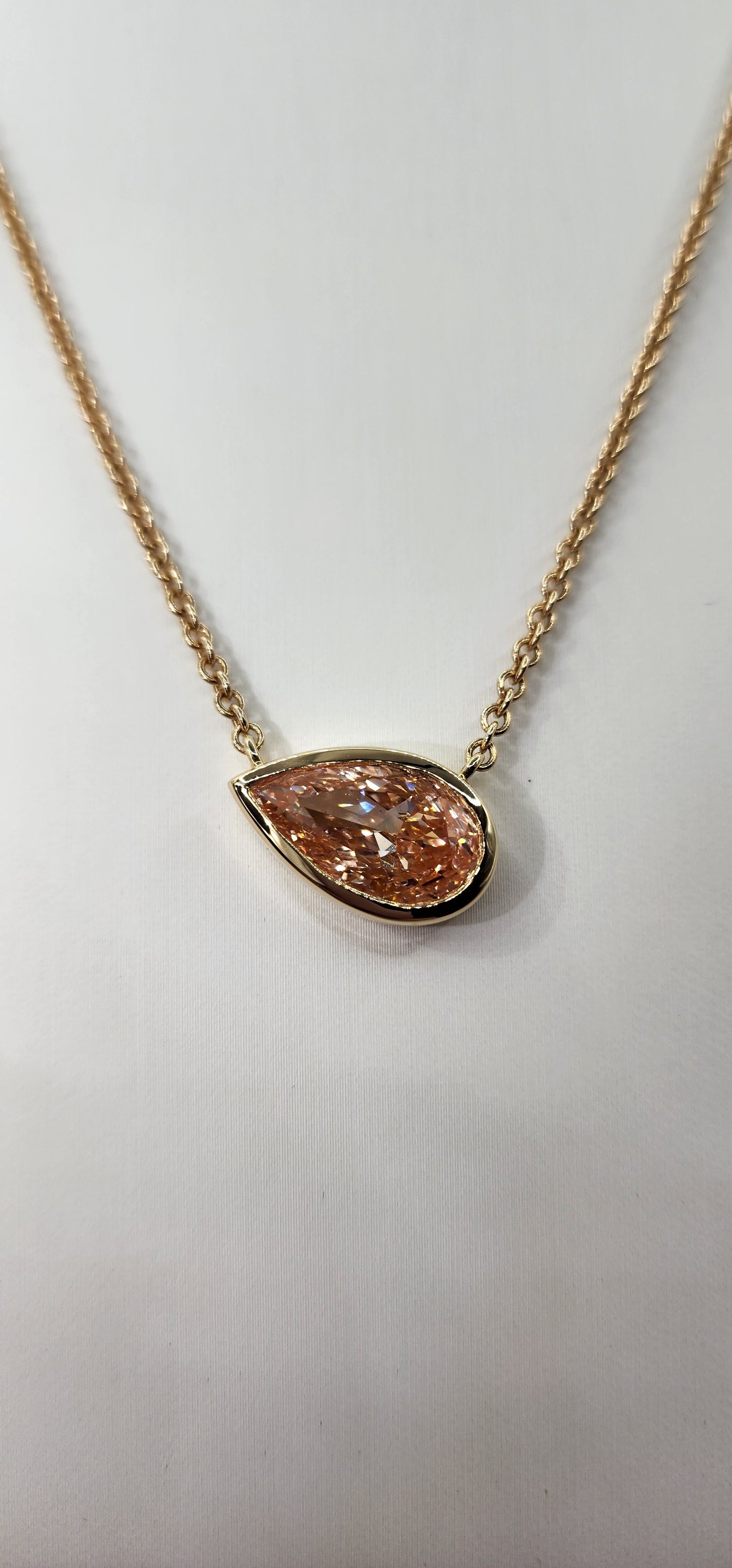 4 carat Fancy Intense Pink Bezel Set 16-18" Necklace, 14k Yellow Gold IGI Cerified Lab Diamond