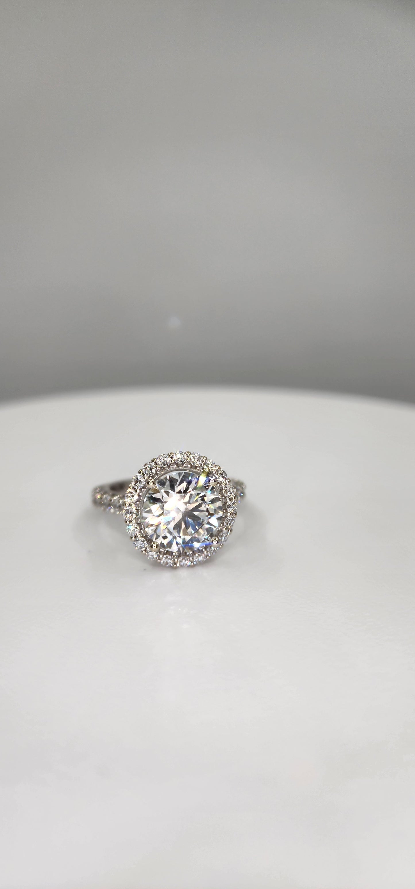 "The Elle" 3 Carat Round Lab Grown Diamond, F VVS2, With Halo and Diamond Band in 14k White Gold
