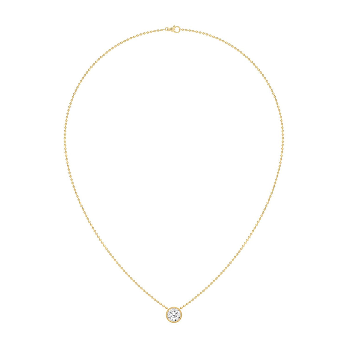 2 carat Bezel Set Pendant Necklace, 10K White or Yellow Gold Lab Grown Diamond 16"