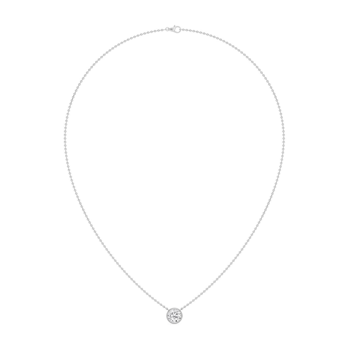 2 carat Bezel Set Pendant Necklace, 10K White or Yellow Gold Lab Grown Diamond 16"