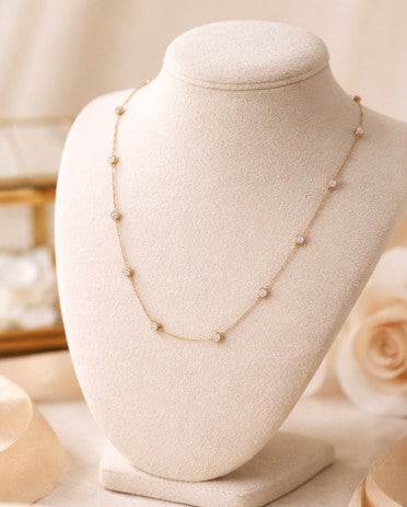 2.5 Carat Total Weight 14k Yellow Gold Station Necklace 18" - Lab Grown Diamonds