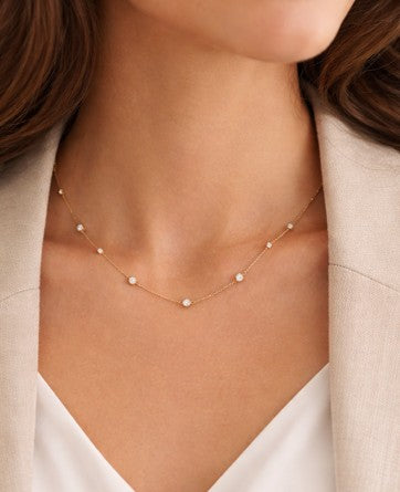 2.5 Carat Total Weight 14k Yellow Gold Station Necklace 18" - Lab Grown Diamonds