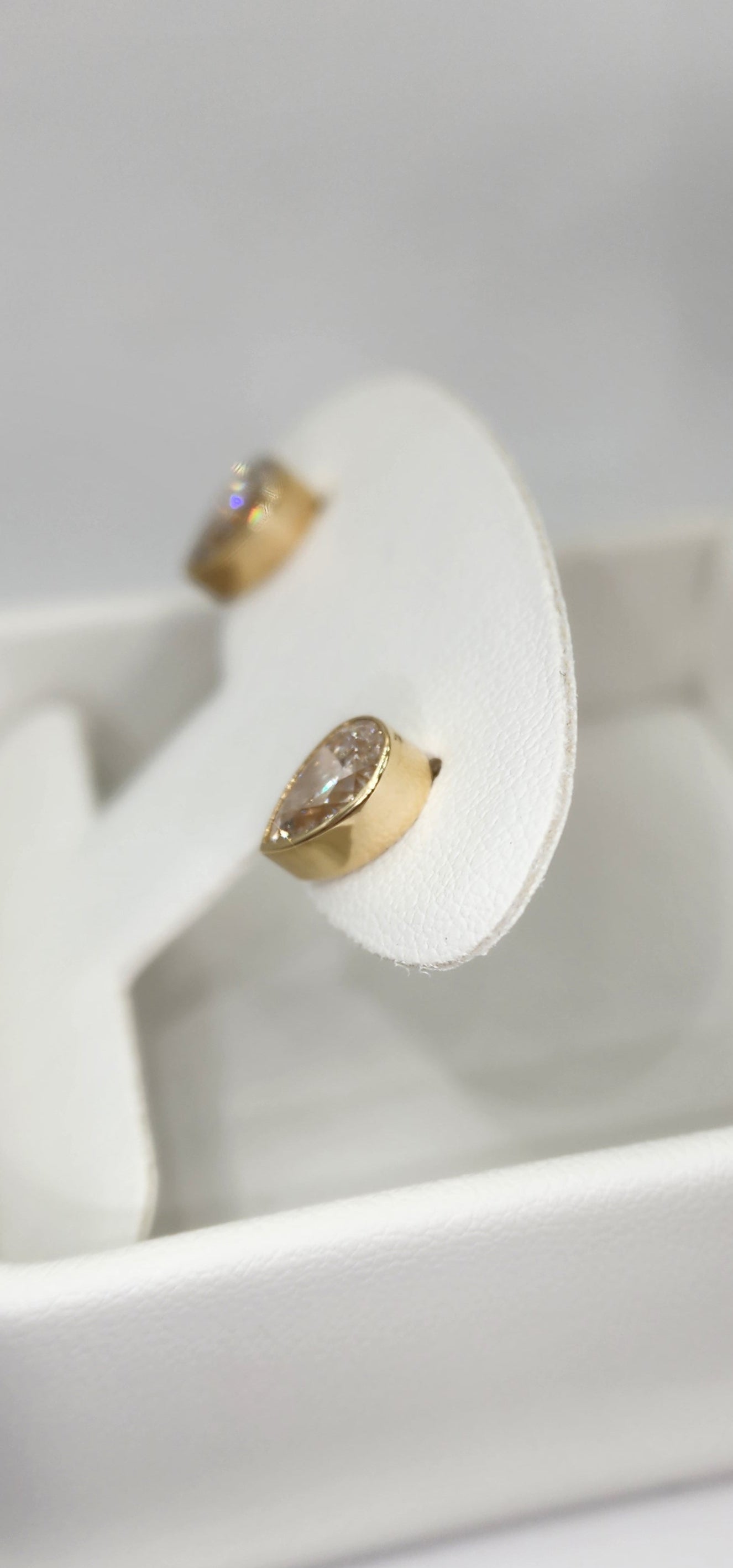 2 Carat Total Weight Pear Stud Earrings Bezel Set in 14k Yellow Gold, 2 Carat Total Weight.