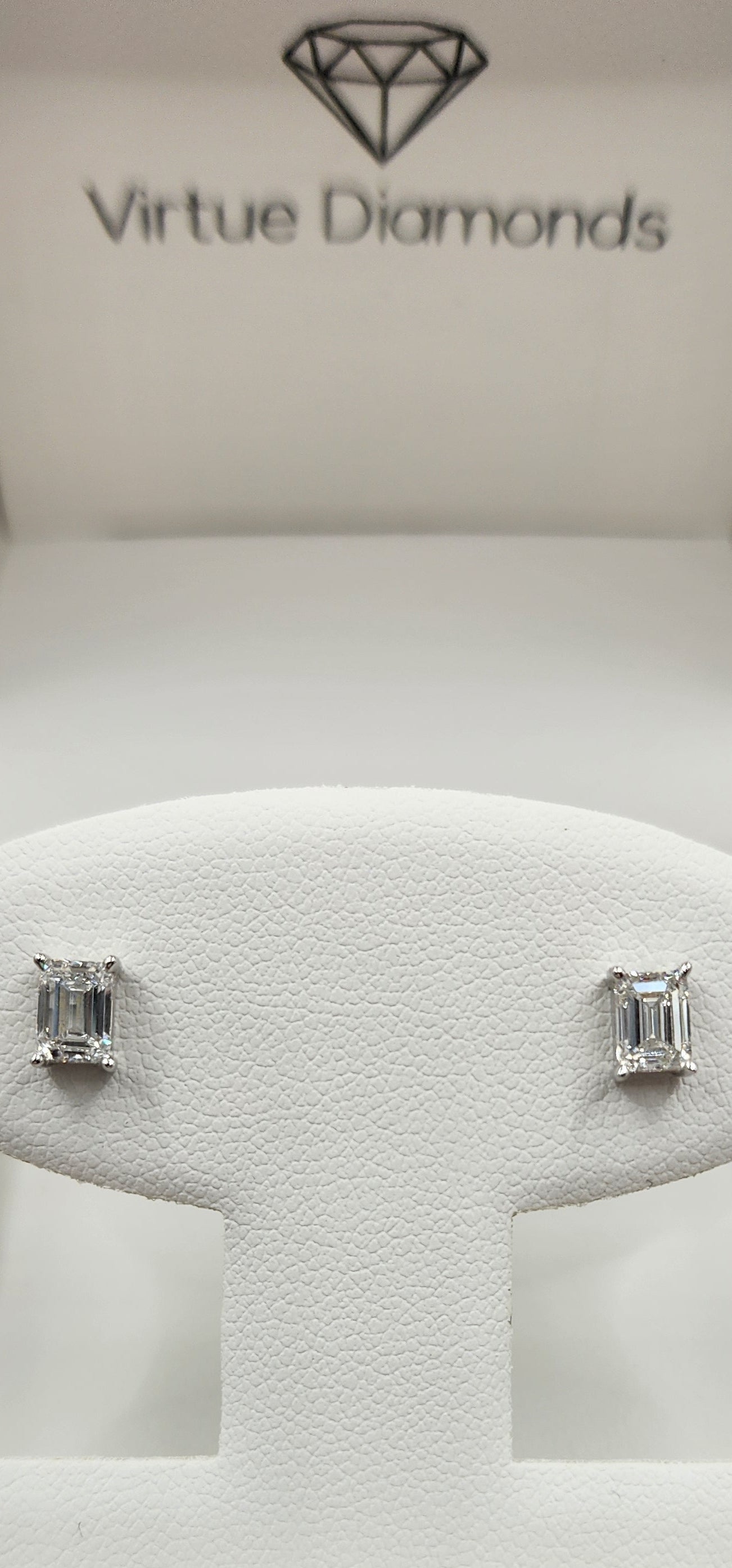 1 Carat Total Weight 14K White Gold Emerald Cut Lab Grown Diamond Studs