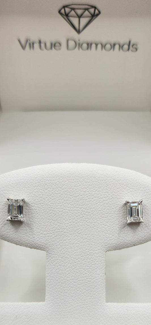 1 Carat Total Weight 14K White Gold Emerald Cut Lab Grown Diamond Studs