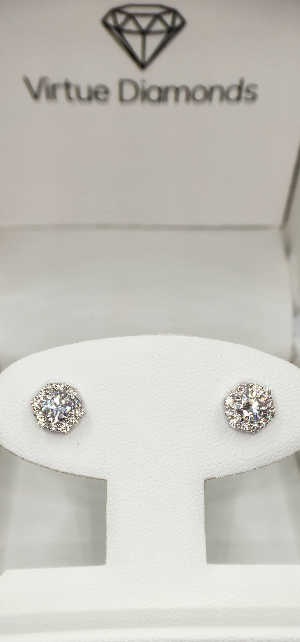 1 Carat Total Weight 14K White Gold Halo Lab Grown Diamond Studs (Center Stones are .66 CT Each)