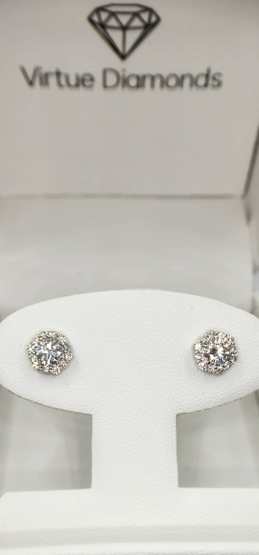 1 Carat Total Weight 14K White Gold Halo Lab Grown Diamond Studs (Center Stones are .66 CT Each)