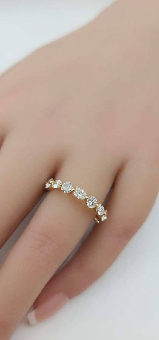 2 Carat Round & Oval Lab Grown Diamond Eternity Band,Yellow Gold,  Size 7.25