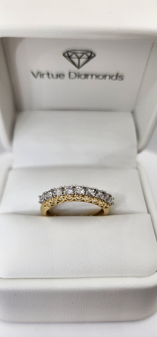 .50 Carat Total Weight Round Lab Grown Diamond Anniversary Band in 10K Yellow Gold, with Heart Detail Size 7