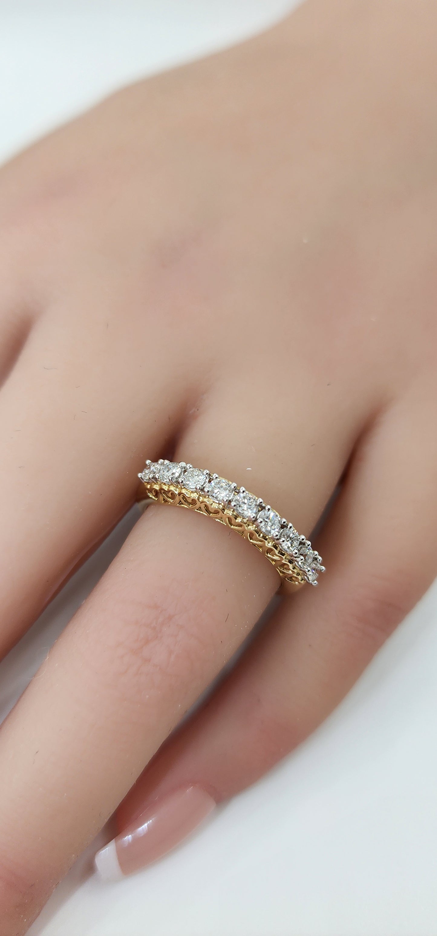 .50 Carat Total Weight Round Lab Grown Diamond Anniversary Band in 10K Yellow Gold, with Heart Detail Size 7