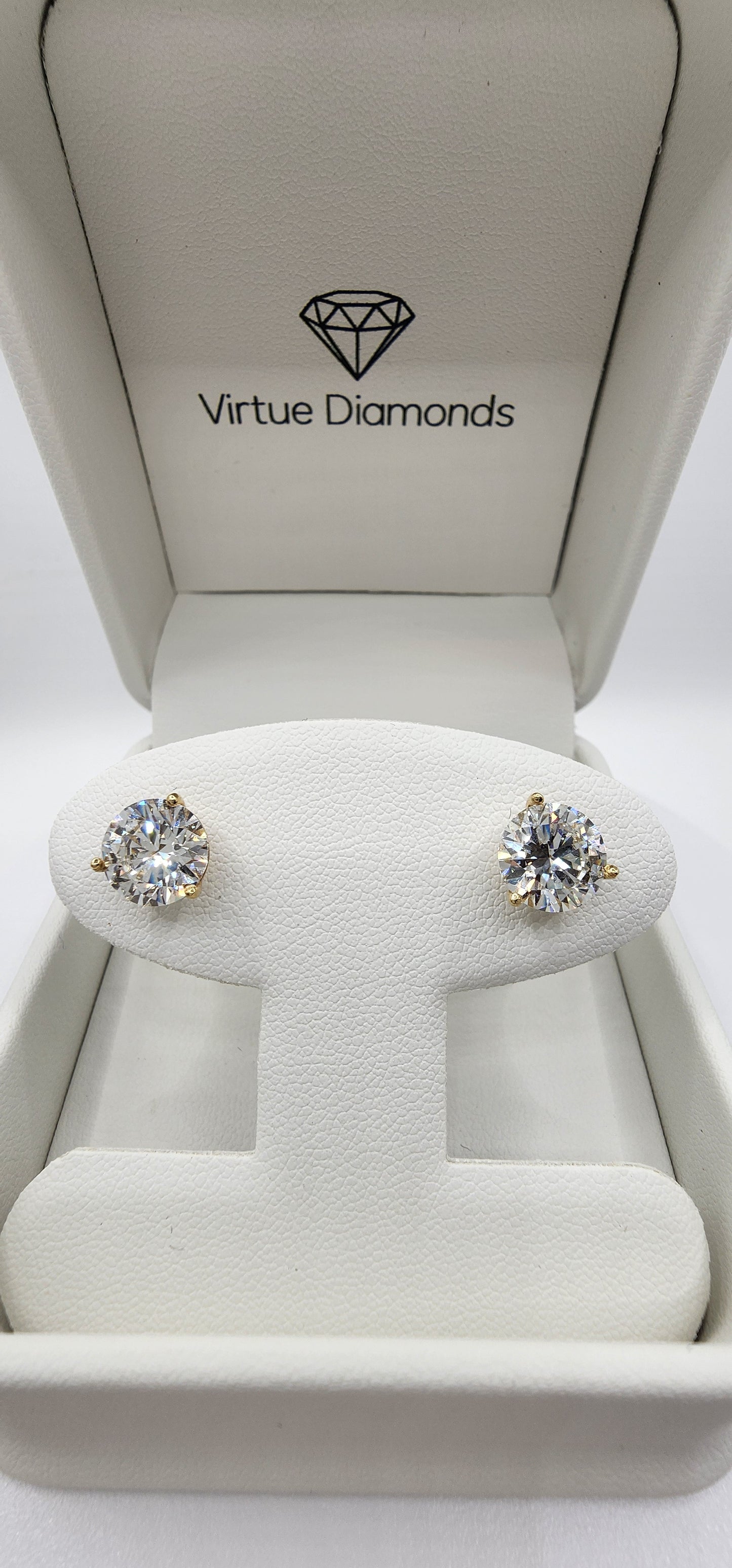 4 Carat Total Weight Diamond Studs, Yellow Gold, 3-Prong Martini Setting