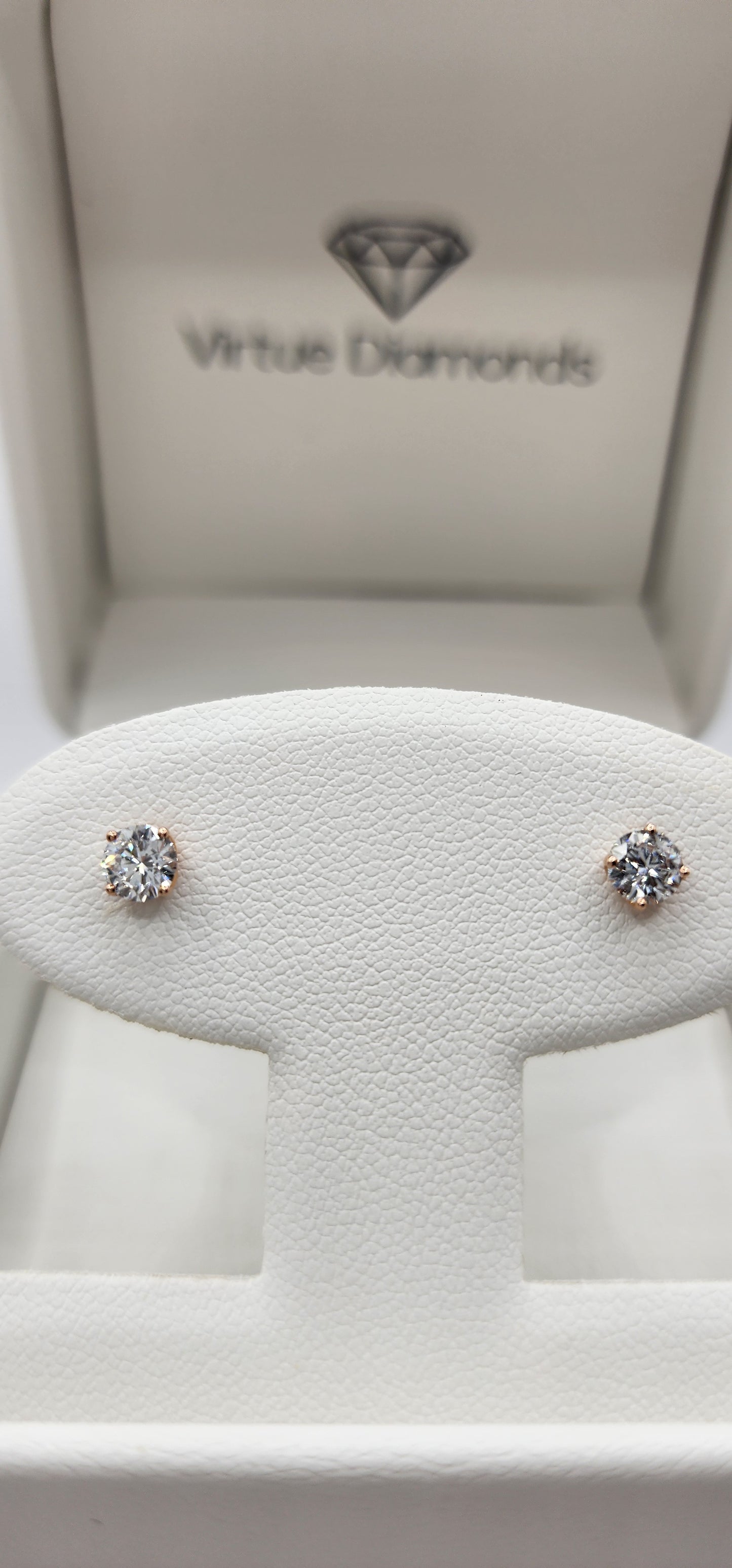 .65 Carat Total Weight Diamond Studs, Rose Gold, 3-Prong Martini Setting