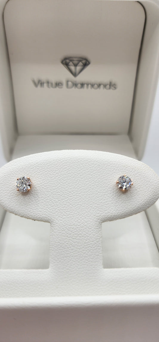 .65 Carat Total Weight Diamond Studs, Rose Gold, 3-Prong Martini Setting