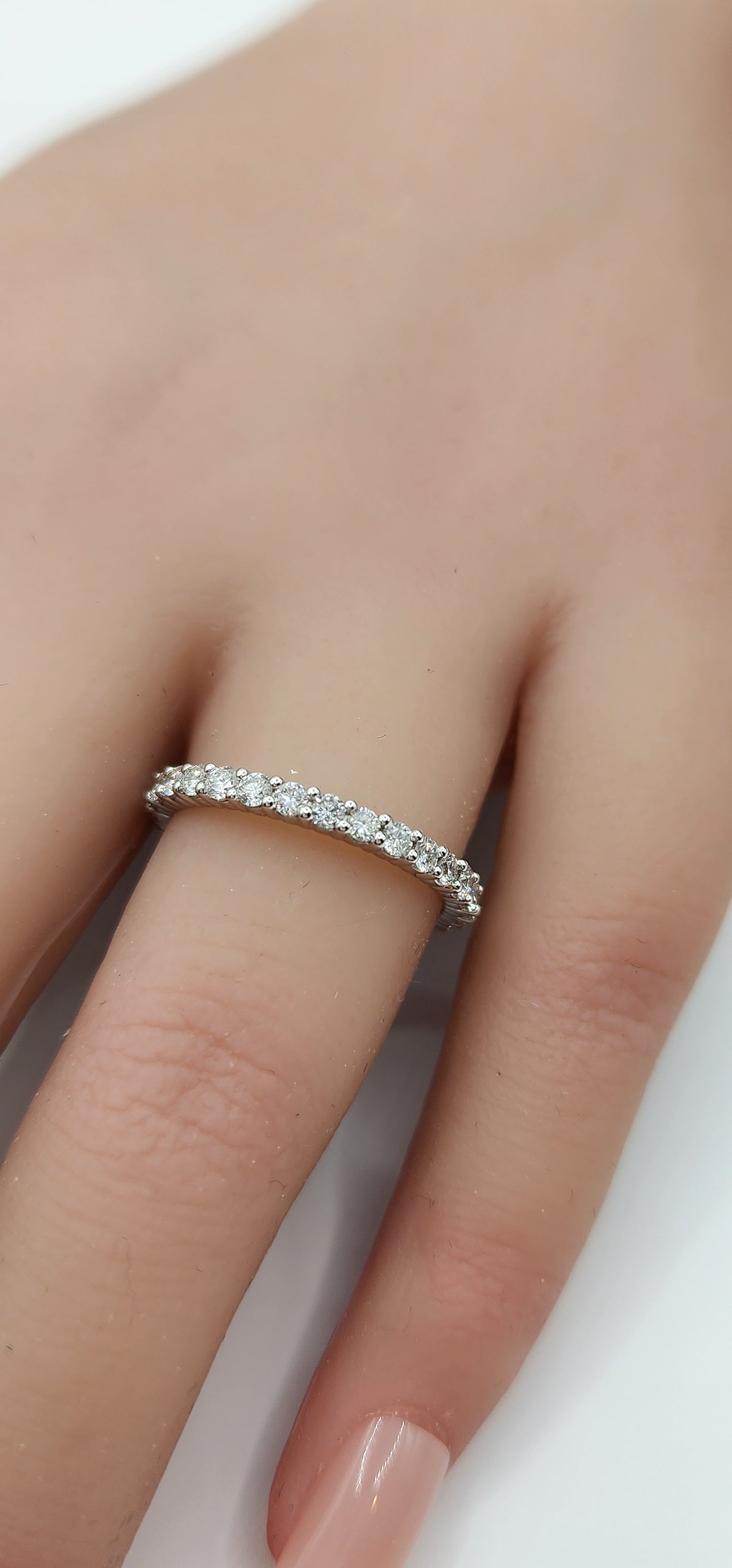 1 Carat Total Weight Round Lab Grown Diamond Eternity Band, White Gold,  Size 7