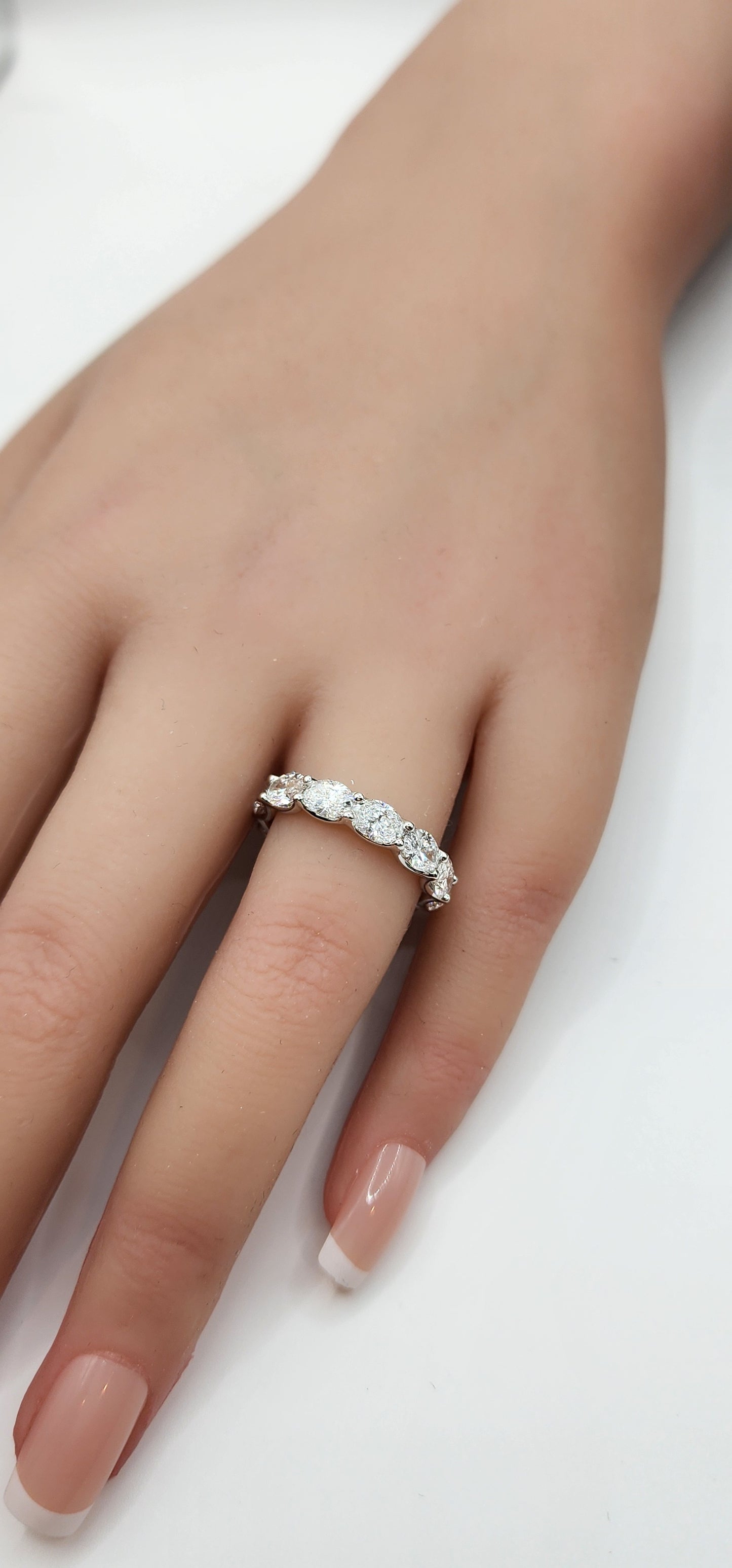 4 Carat Total Weight Oval Eternity Band (East/West Setting), 14k White Gold, Size 7